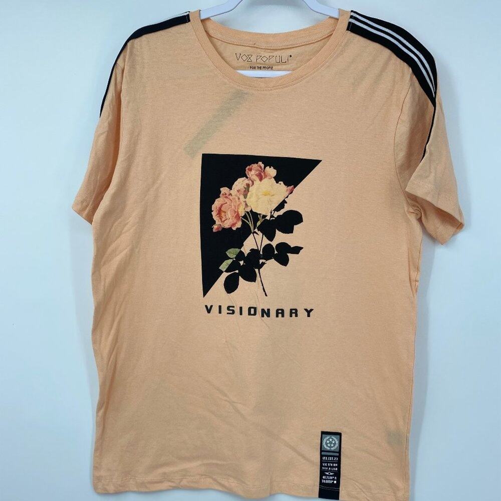 VOX POPULI Mens Flower Visionary Peach Short Sleeve Tee Top Tshirt NEW Small